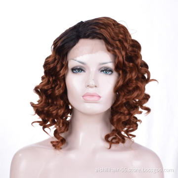 AiShiLi Hair Lace Front DEEP WAVE Wigs with Brown Heat Resistant Synthetic Hair Wholesale wig
